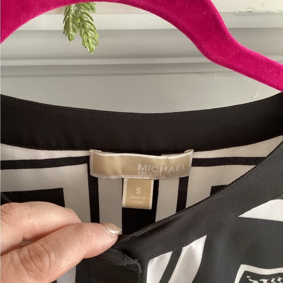 - MICHAEL Kors Black & White Blocked Long Line Small Tunic Houndstooth - Picture 3 of 6